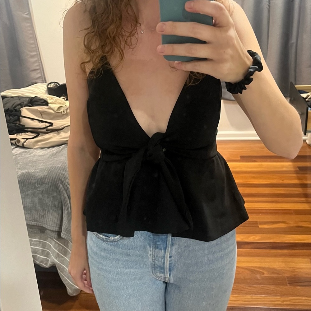 Koko & K peplum spaghetti strap top with bow detail